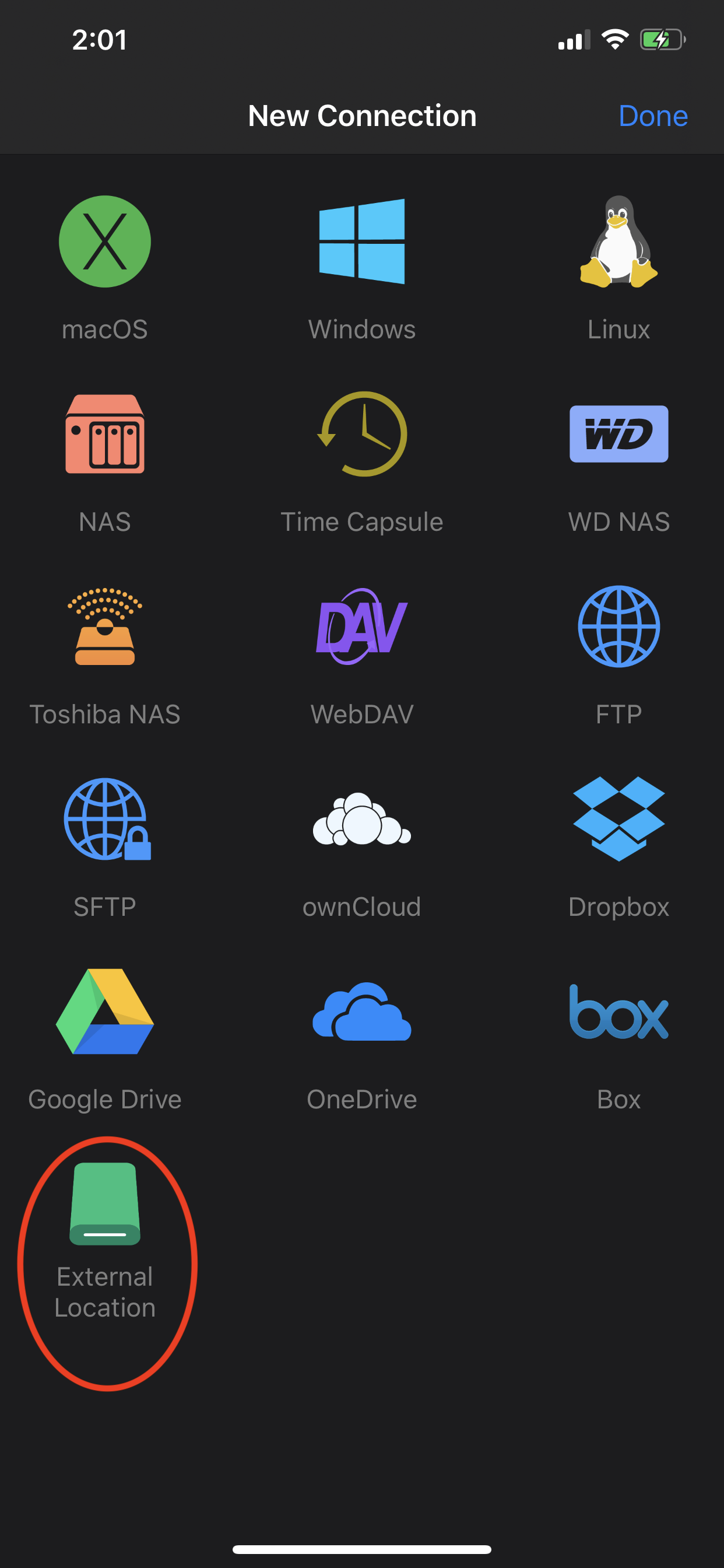 Adding an external location in FE File Explorer