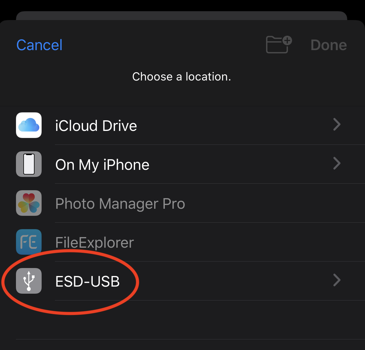 Selecting an external drive