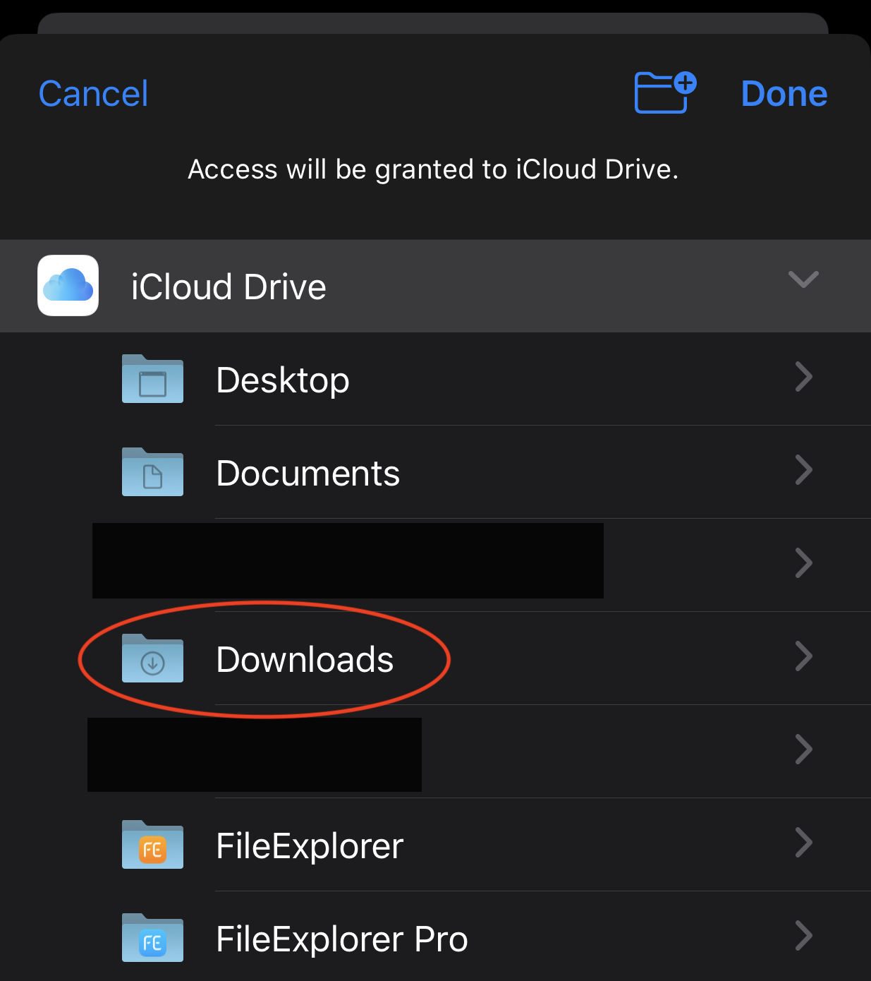 An external folder in the FE File Explorer connection list