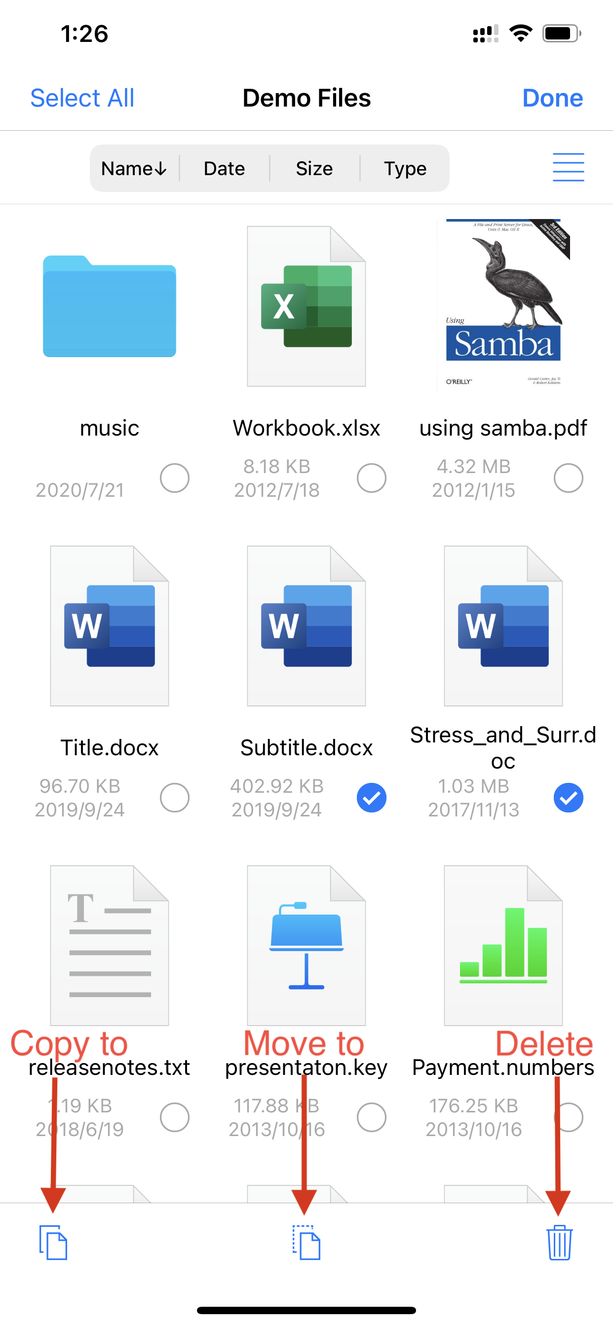 File actions in FE File Explorer