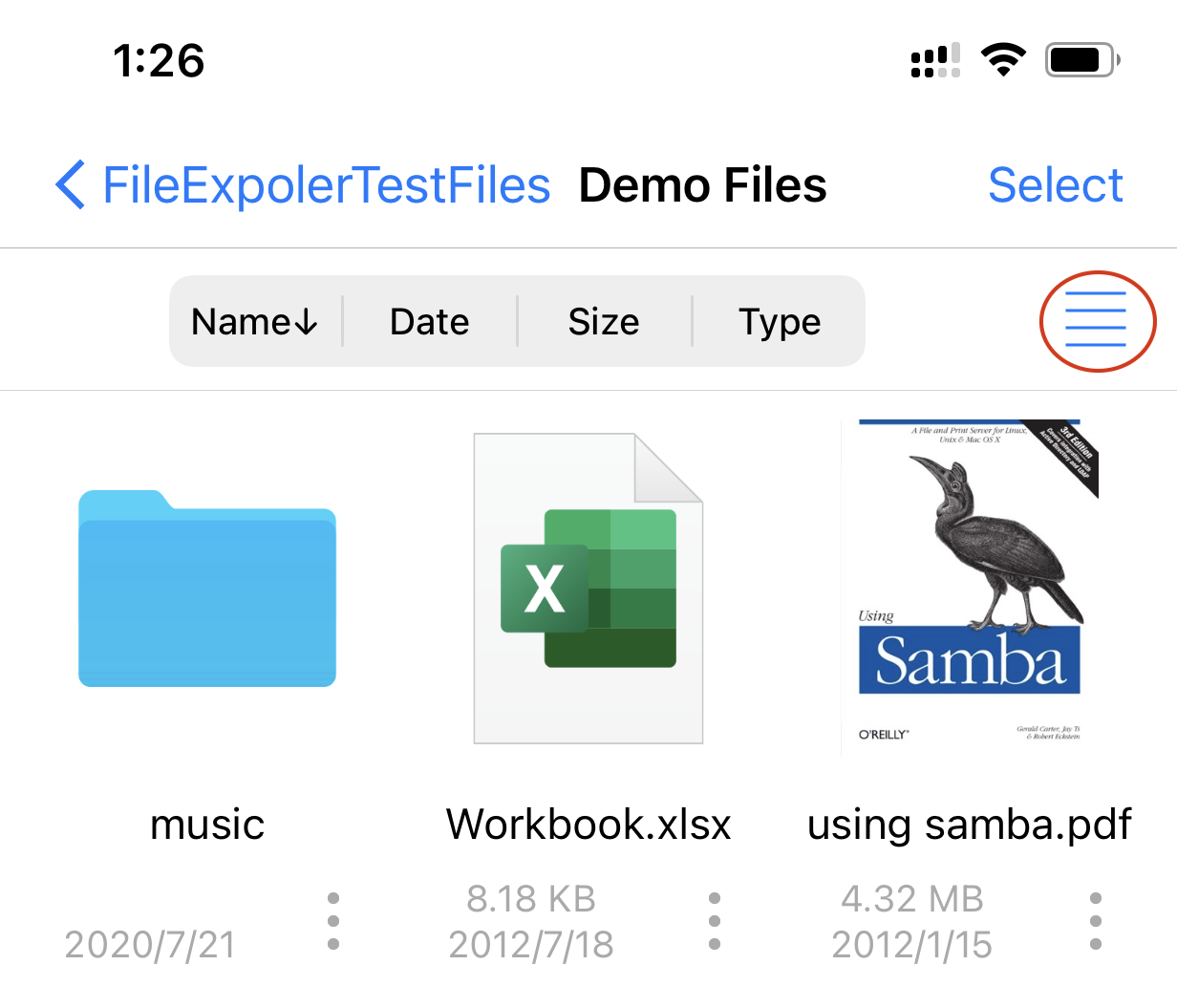 The list and grid view controls in FE File Explorer