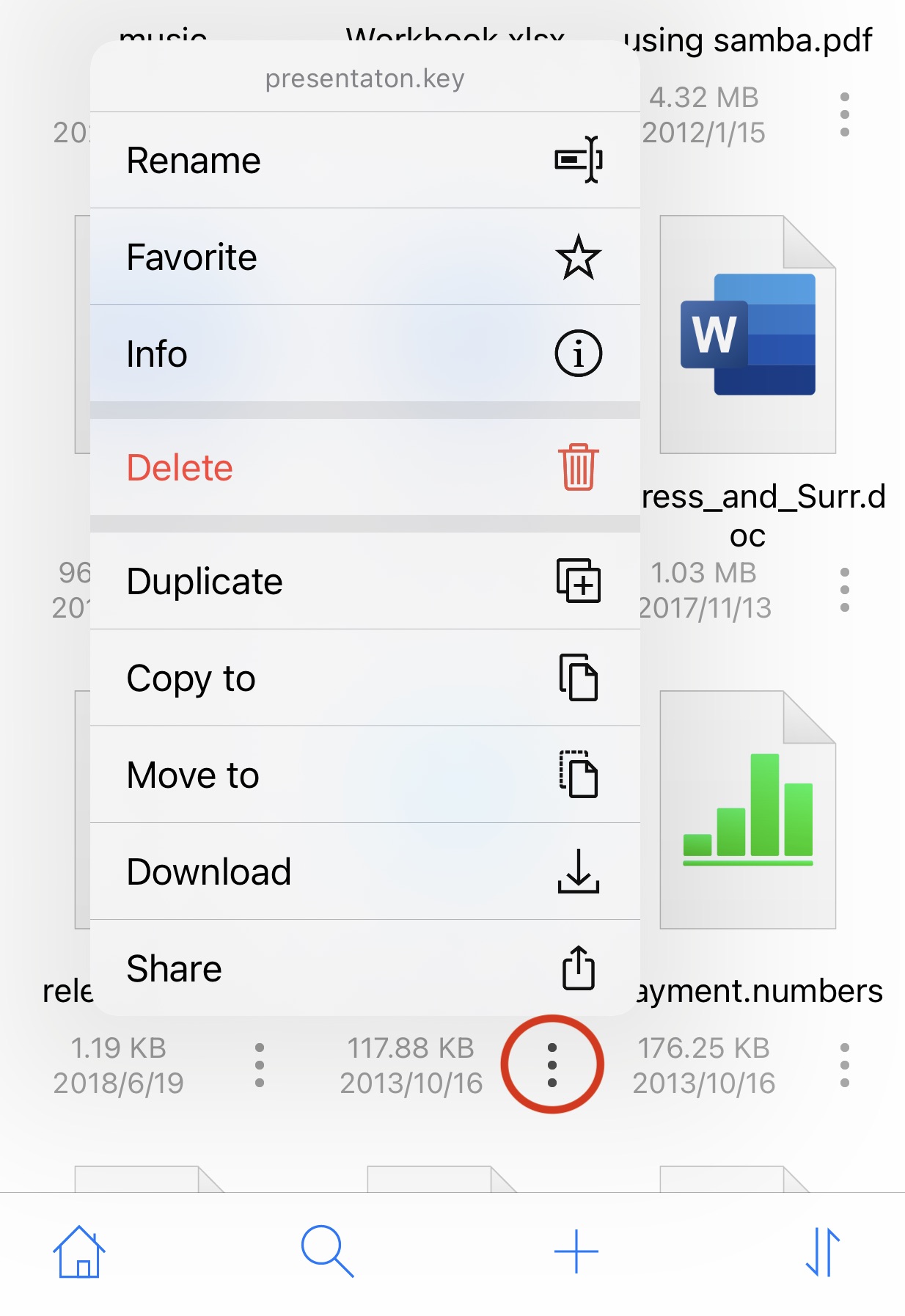 The Rename action in the file menu