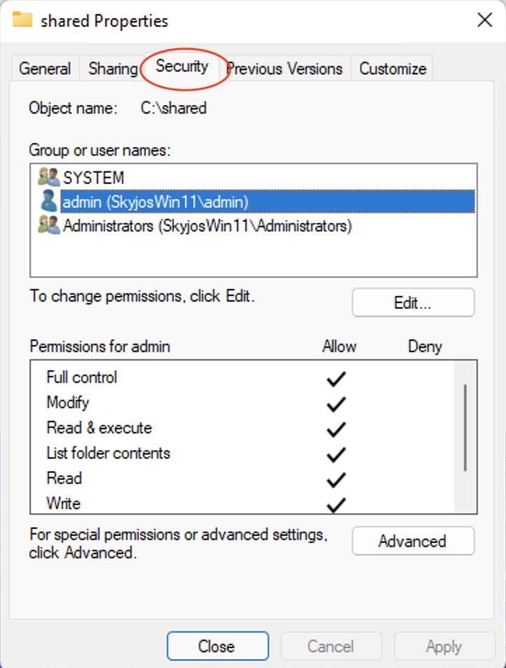 Folder security permissions in Windows 11