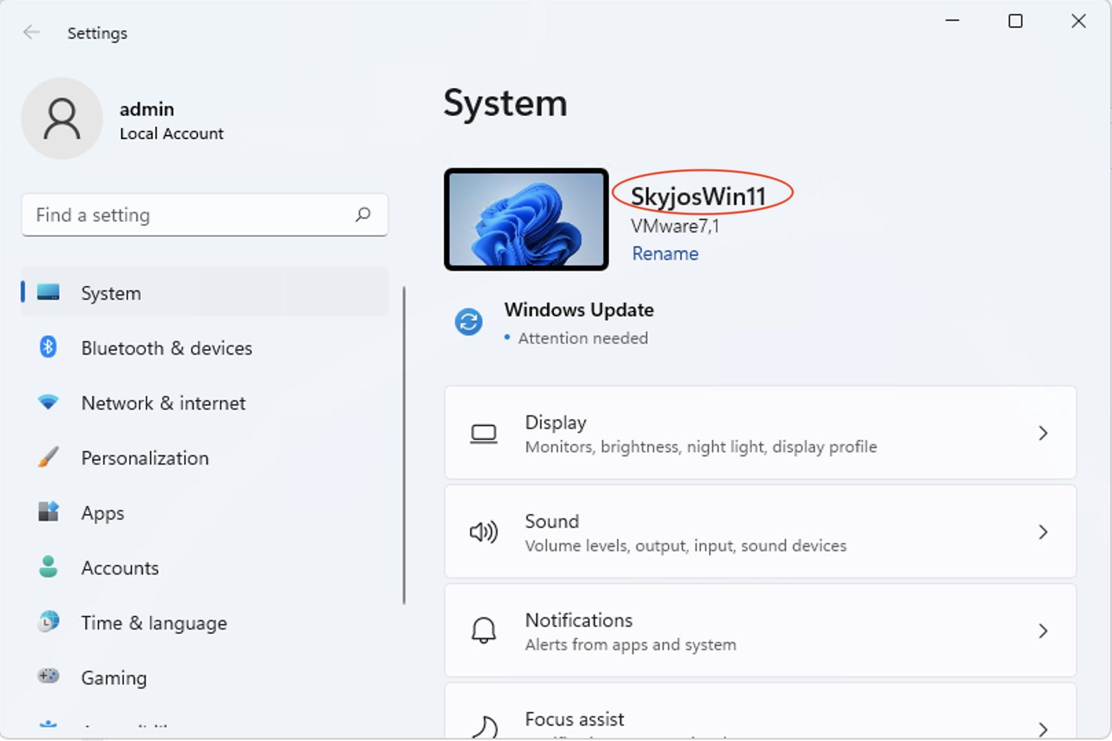 The computer name in Windows 11 Settings