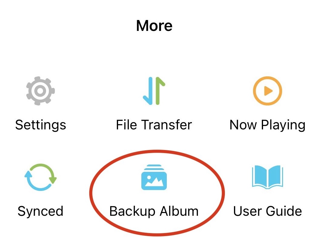 Owlfiles の「その他」タブにある「アルバムをバックアップ」