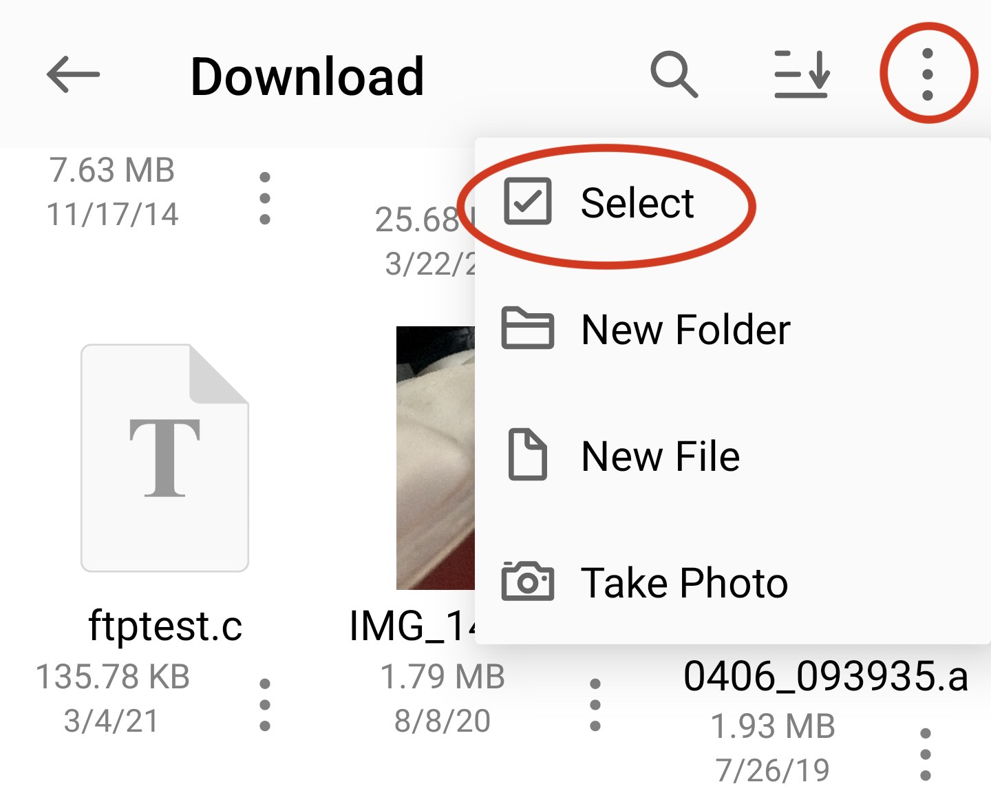 Selecting files in Owlfiles for Android