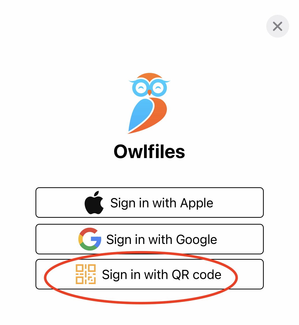 The Sign in with QR Code option
