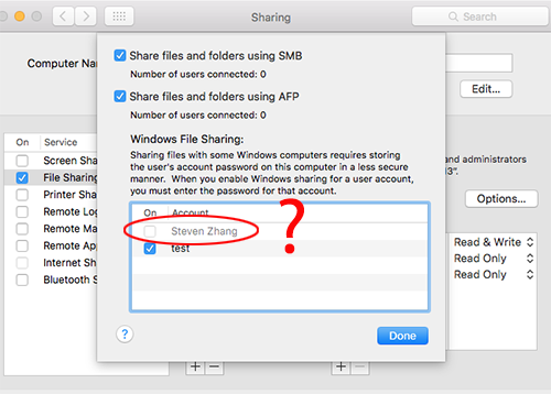 Ein deaktiviertes macOS-Dateifreigabekonto