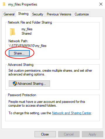 Einen Ordner in Windows 10 freigeben