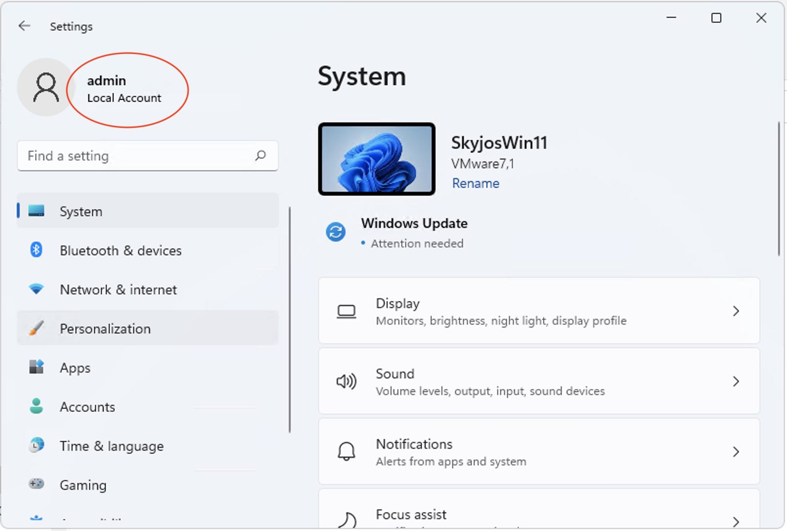 Der Kontoname in den Windows-11-Einstellungen