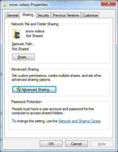 Windows 7の詳細な共有