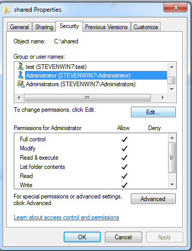 Windows 7のフォルダのセキュリティアクセス許可