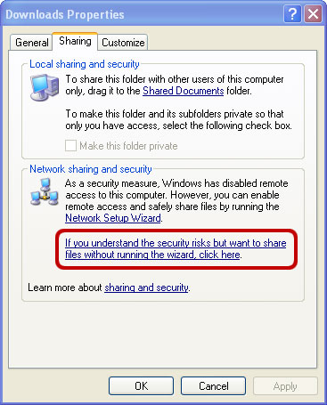 Windows XPでファイル共有をオンにする