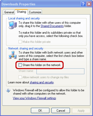 Windows XPのフォルダ共有オプション