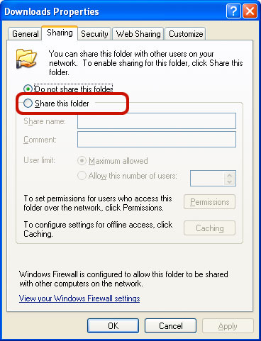 Windows XPの共有フォルダ