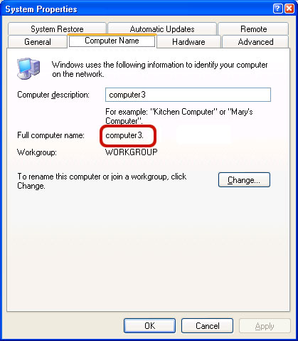 Windows XPのコンピュータ名