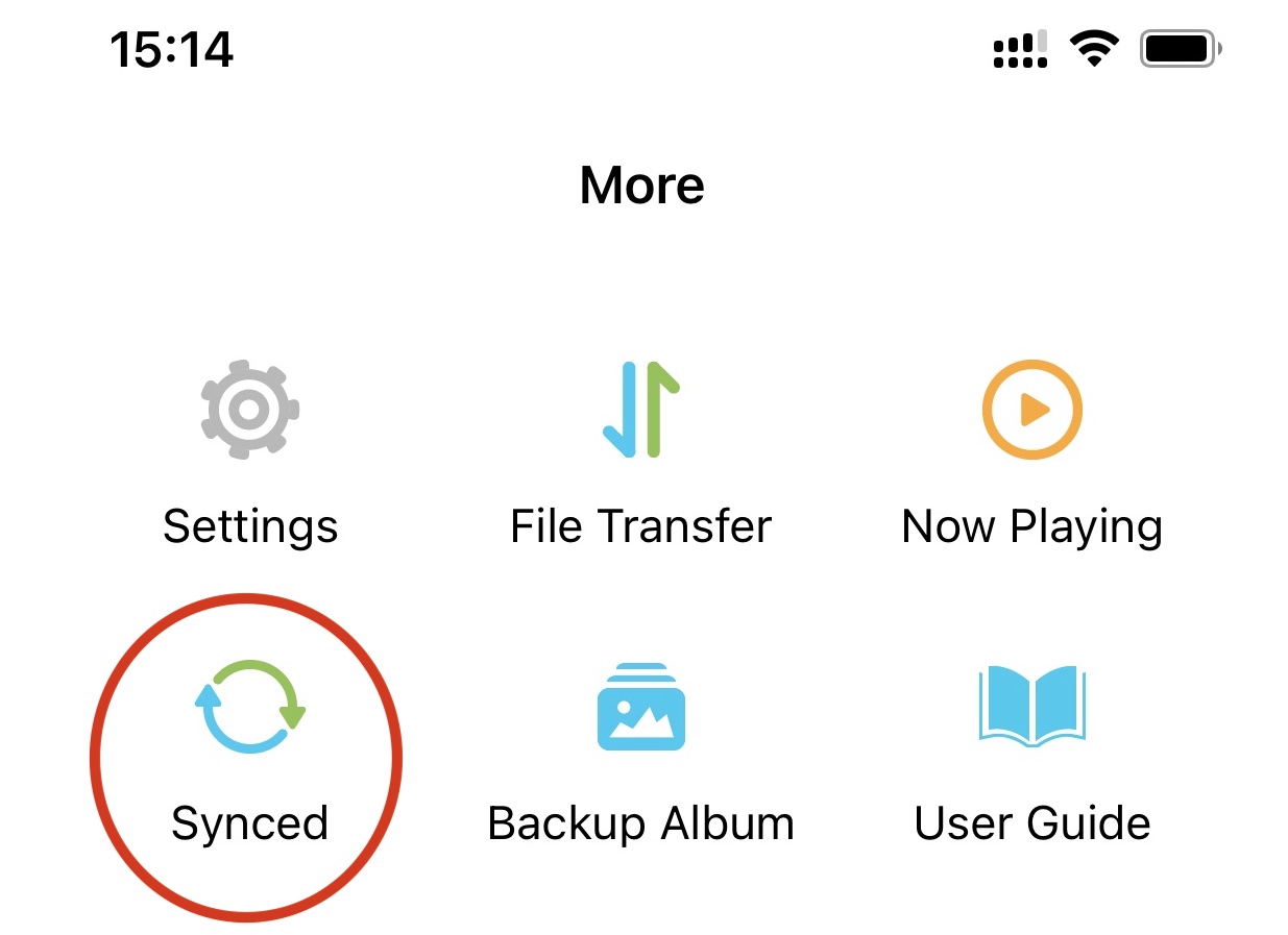 Der Eintrag „Synchronisiert“ im Tab „Mehr“