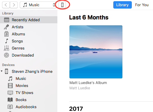 Ein iOS-Gerät in iTunes auswählen