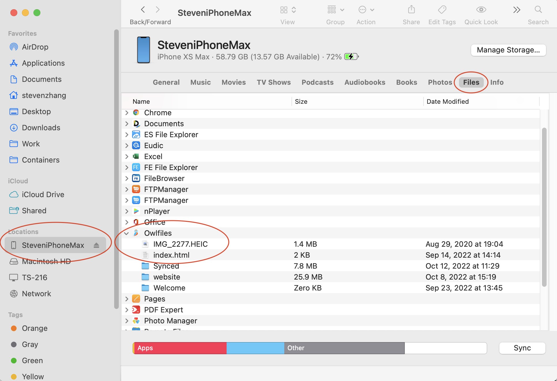 Owlfiles im Tab „Dateien“ von Finder