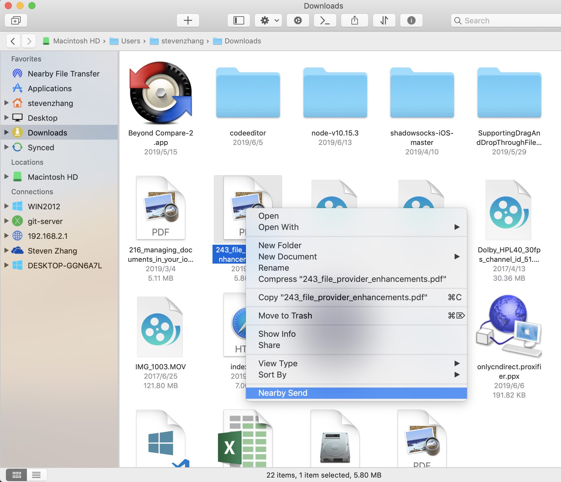 Dateien mit Nearby Drop in Owlfiles für macOS senden