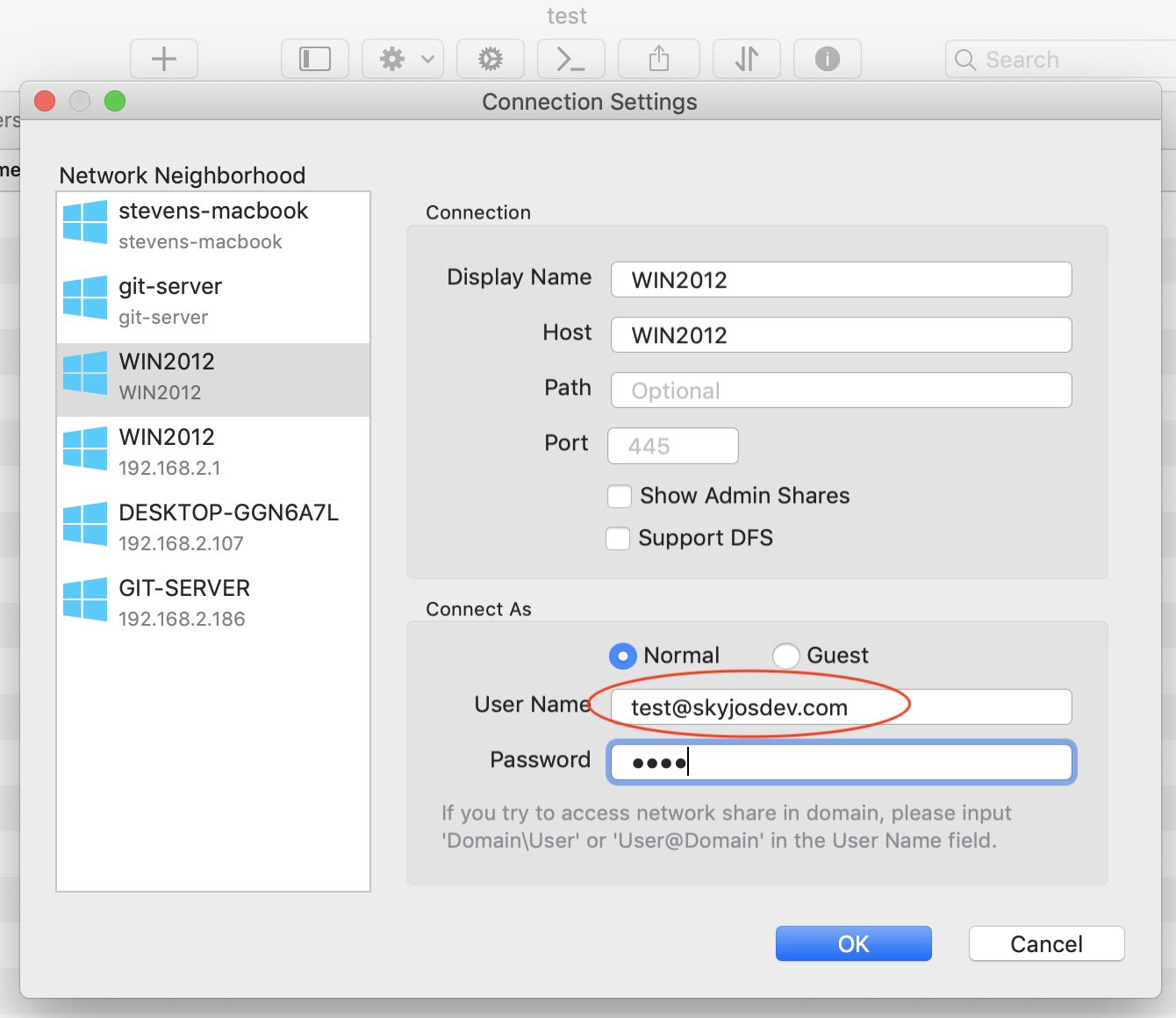 Entering credentials for a discovered computer