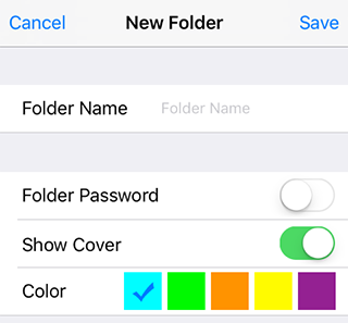 Choosing a folder name, color, and password